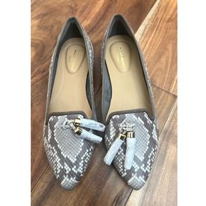 Hush Puppies Bounce Snakeskin Tassel Flats Grey Cream HW06528-106 Womens 6 Wide